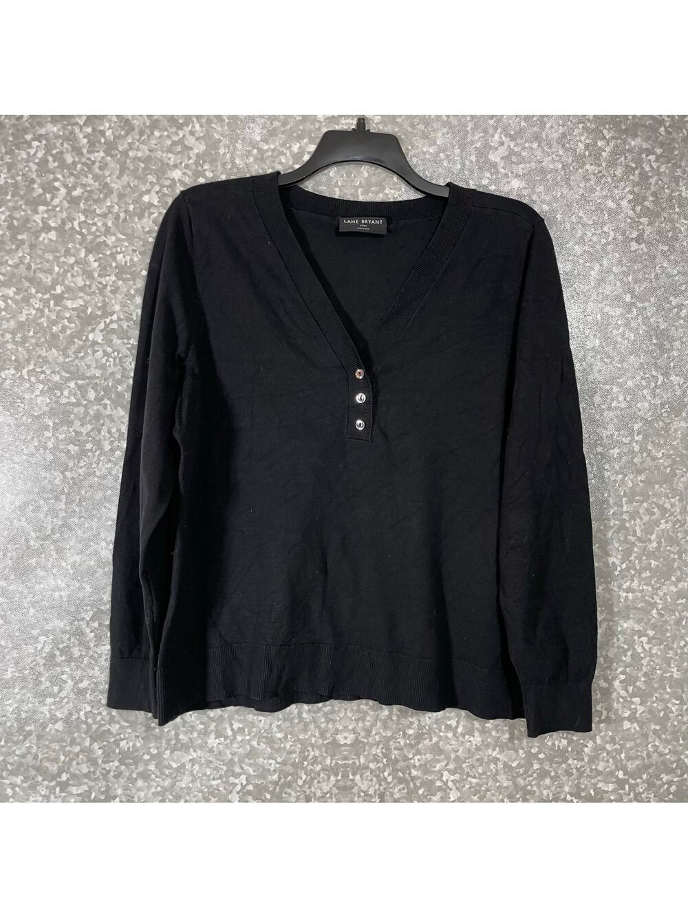 Lane Bryant Black Minimalist V-Neck Sweater - Size 22/24 - Women's Plus Size Top